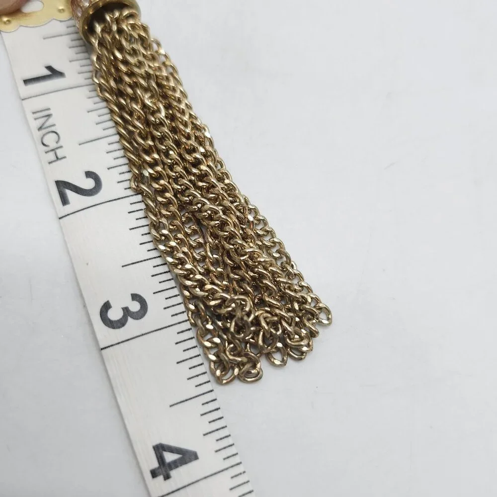 Gold Tone Double-Strand Necklace With Smoky Crystal Beads Tassel Pendant 28